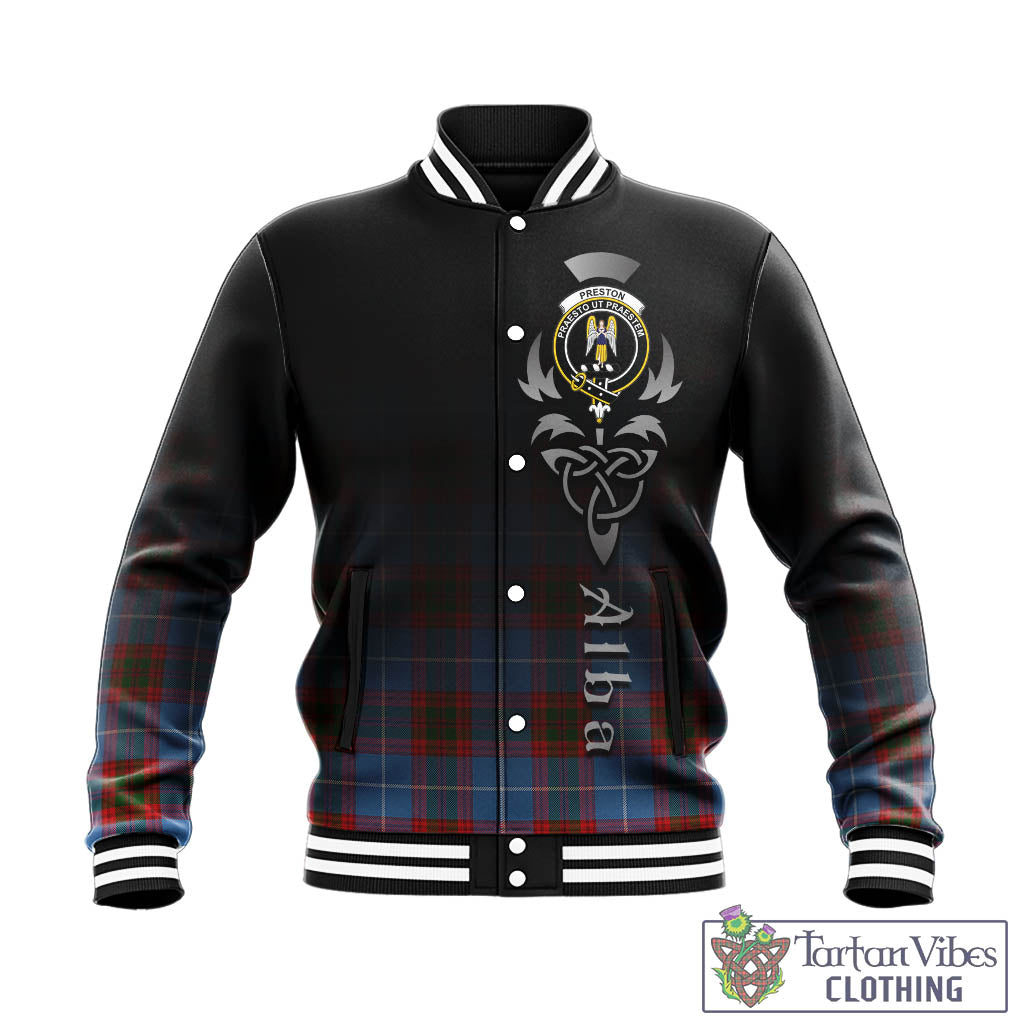 Preston Tartan Baseball Jacket Featuring Alba Gu Brath Family Crest Celtic Inspired - Tartan Vibes Clothing