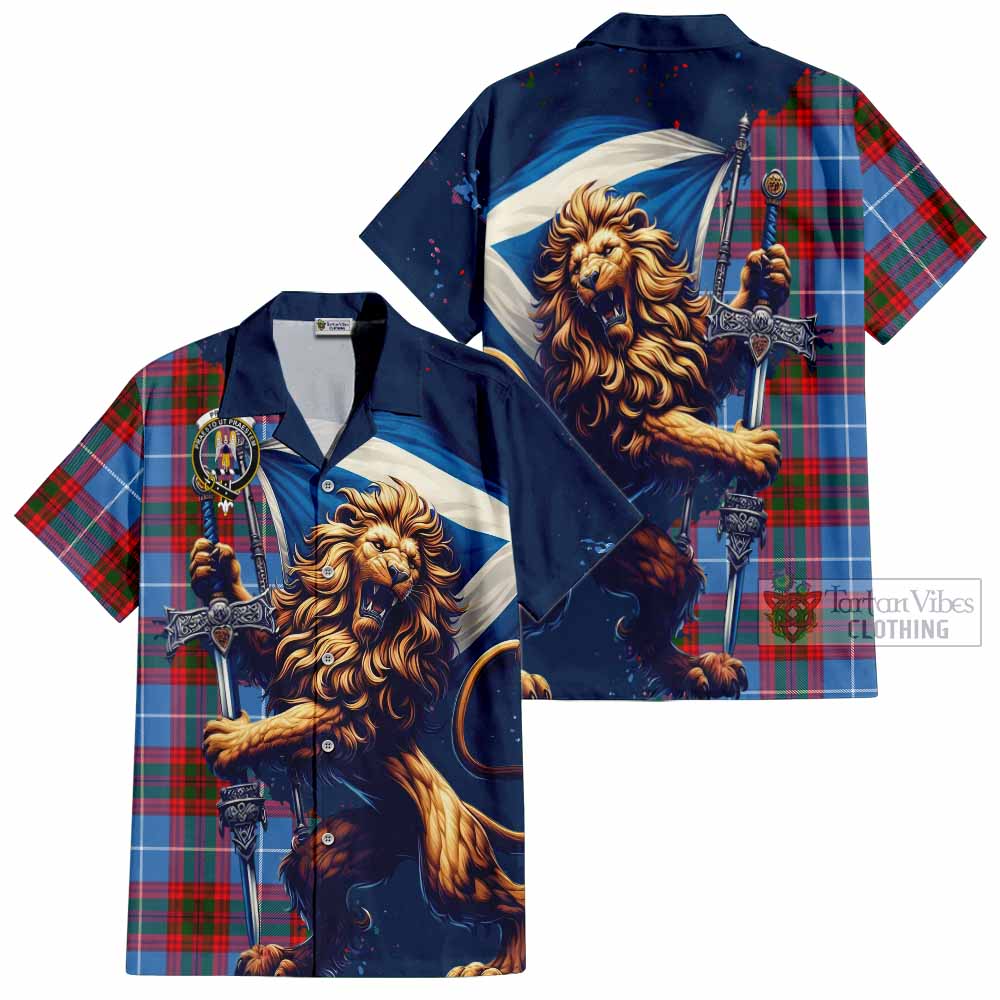 Preston Tartan Family Crest Hawaiian Shirt with Scottish Majestic Lion - Tartan Vibes Clothing