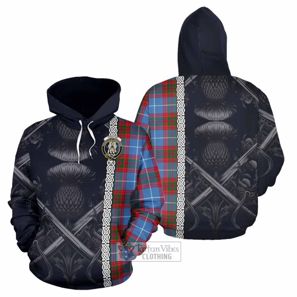 Preston Tartan Hoodie with Family Crest Cross Sword Thistle Celtic Vibes - Tartan Vibes Clothing