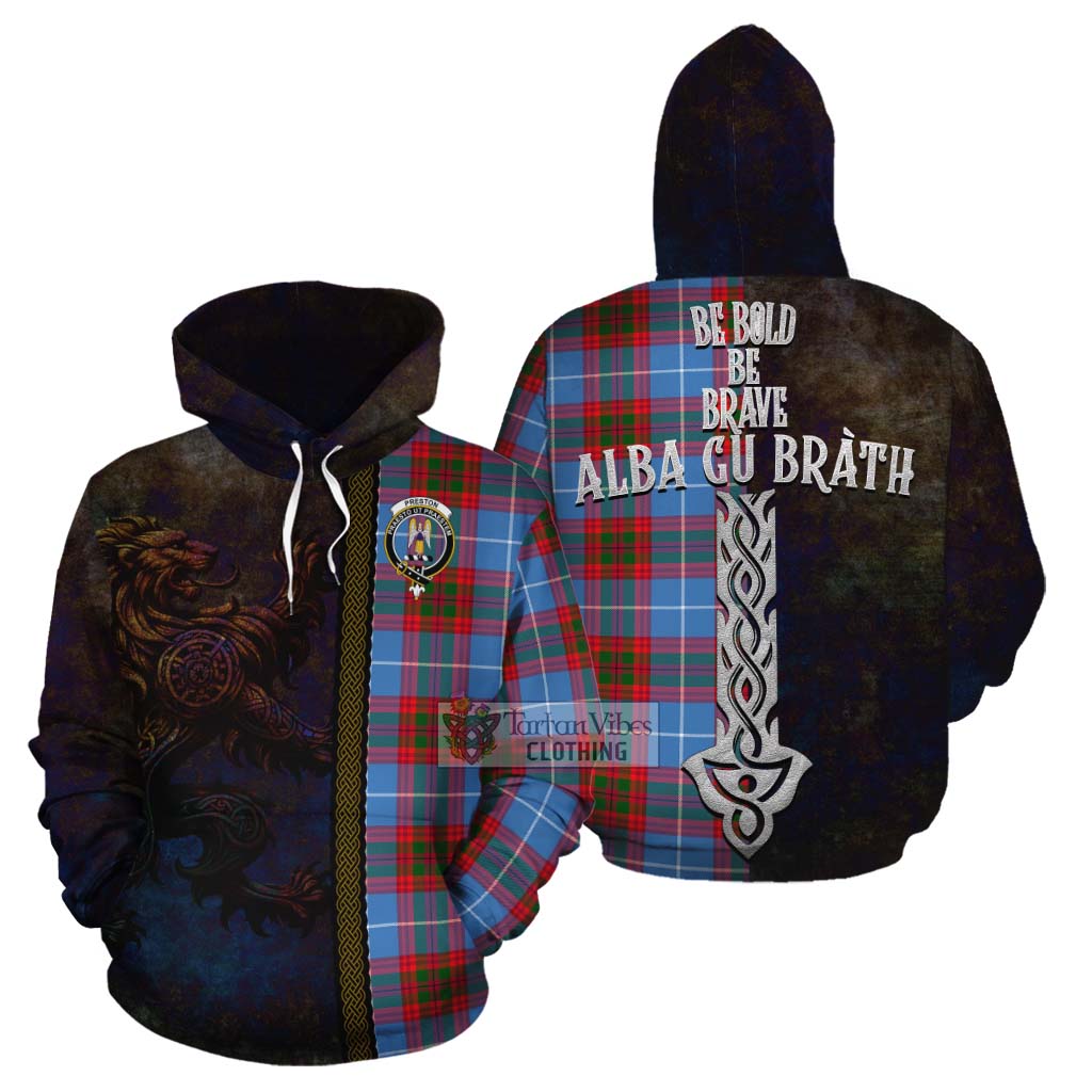 Tartan Vibes Clothing Preston Tartan Family Crest Cotton Hoodie Alba Gu Brath Be Brave Lion Ancient Style