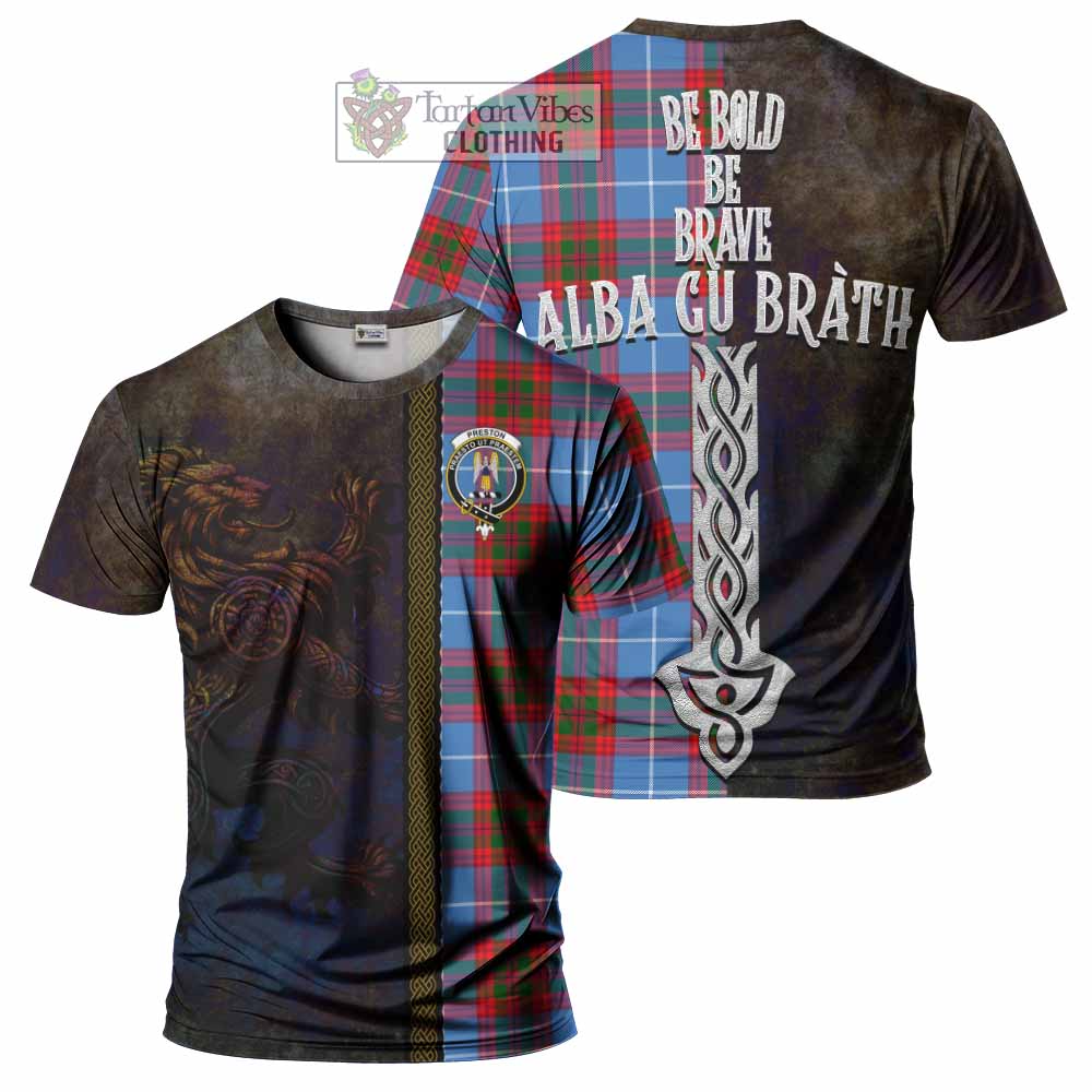 Preston Tartan Family Crest T-Shirt Alba Gu Brath Be Brave Lion Ancient Style - Tartan Vibes Clothing