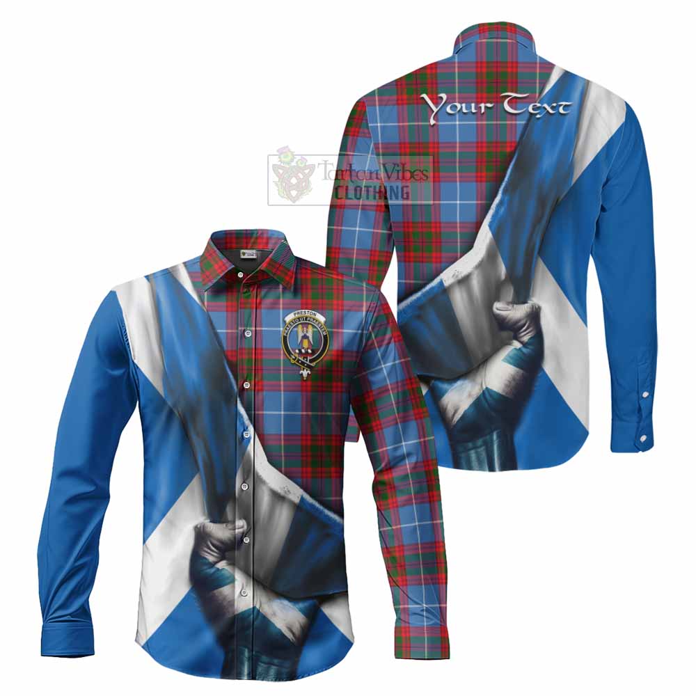 Preston Tartan Long Sleeve Button Shirt with Family Crest Scotland Patriotic Style - Tartan Vibes Clothing