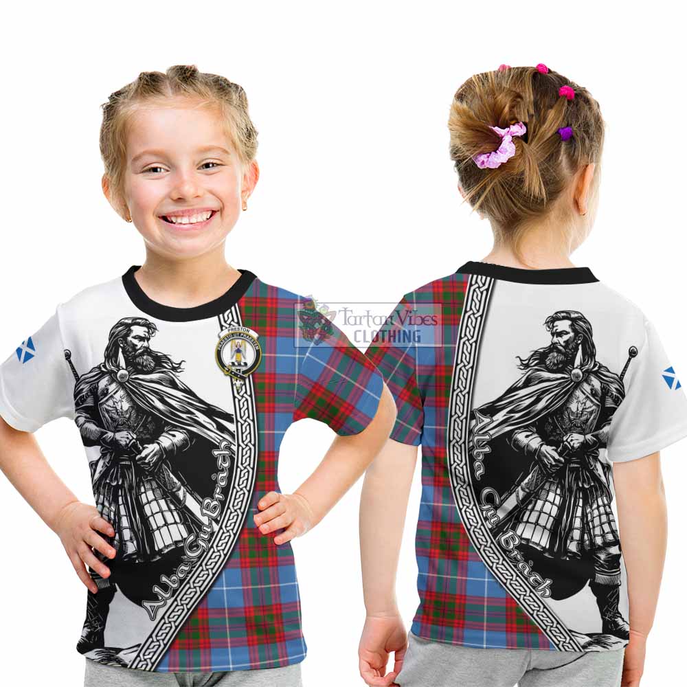 Preston Tartan Clan Crest Kid T-Shirt with Highlander Warrior Celtic Style - Tartan Vibes Clothing