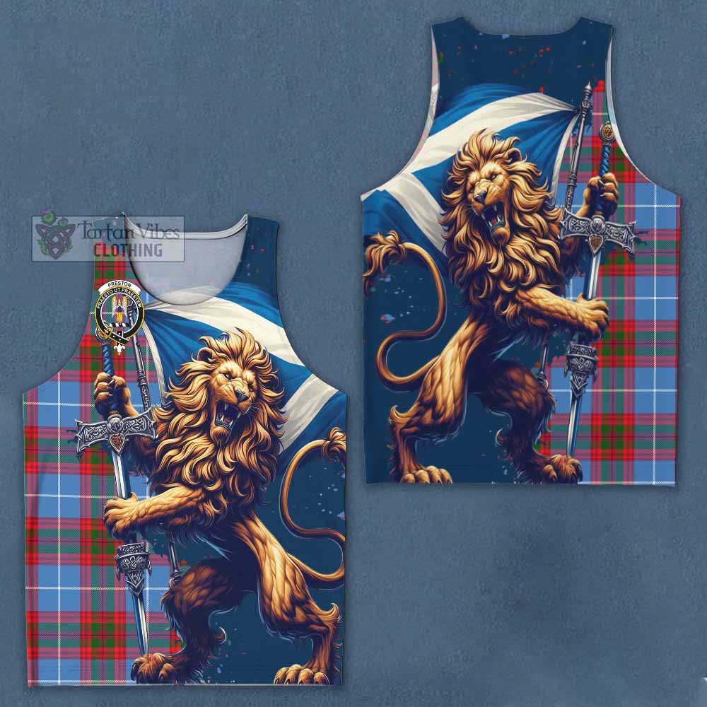 Preston Tartan Family Crest Men's Tank Top with Scottish Majestic Lion - Tartan Vibes Clothing