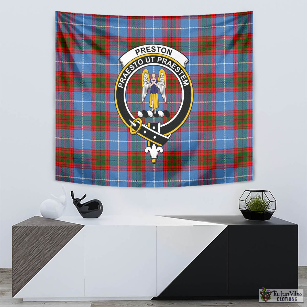 Preston Tartan Tapestry Wall Hanging and Home Decor for Room with Family Crest - Tartan Vibes Clothing