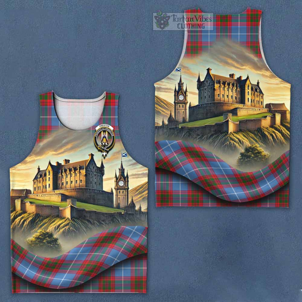 Preston Tartan Family Crest Men's Tank Top with Scottish Ancient Castle Style - Tartan Vibes Clothing