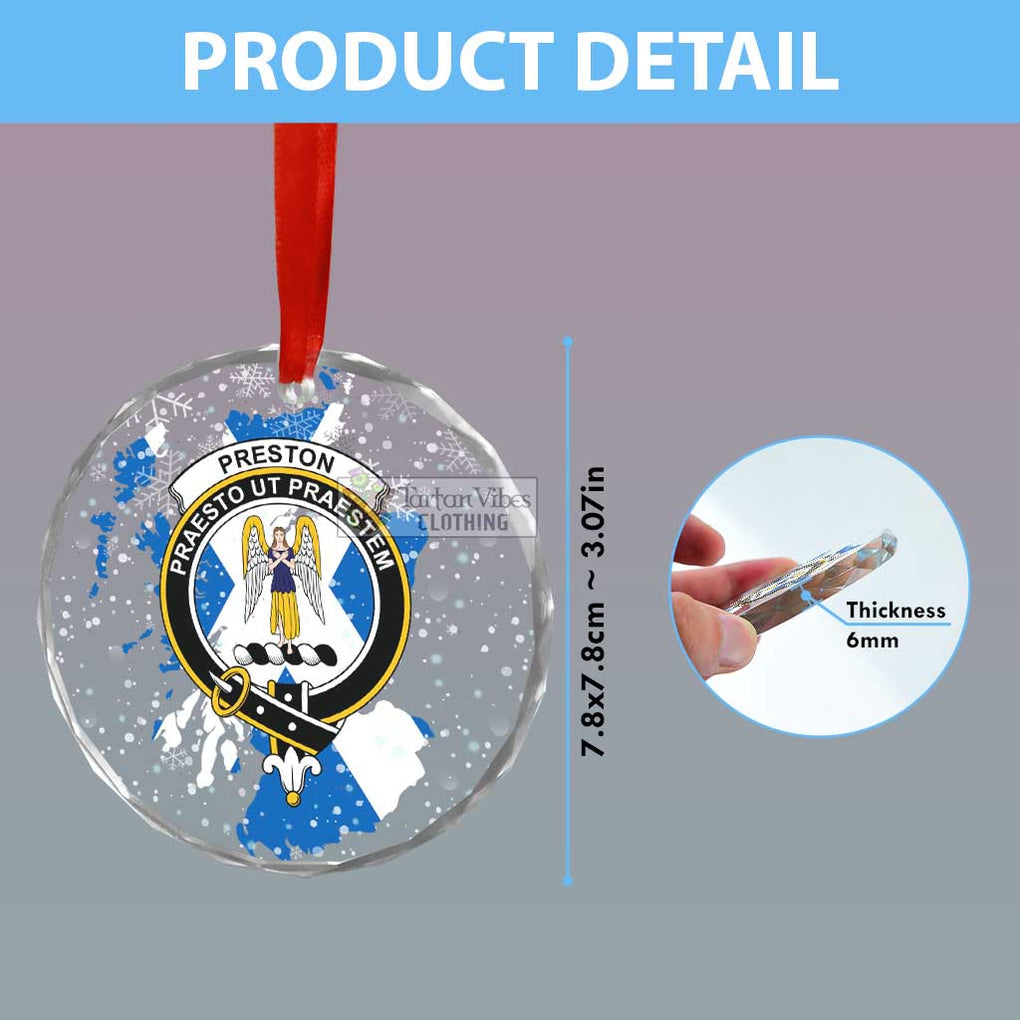 Preston Clan Crest Christmas Glass Ornament with Scotland Map - 2D-tartanvibesclothing