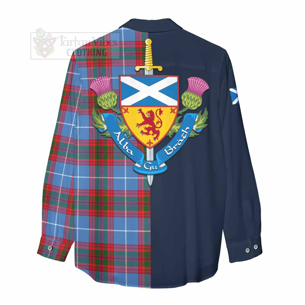 Preston Tartan Women's Casual Shirt Alba with Scottish Lion Royal Arm Half Style - Tartan Vibes Clothing