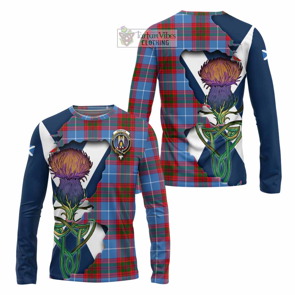 Preston Tartan Family Crest Long Sleeve T-Shirt Scottish Thistle Celtic Inspired - Tartan Vibes Clothing