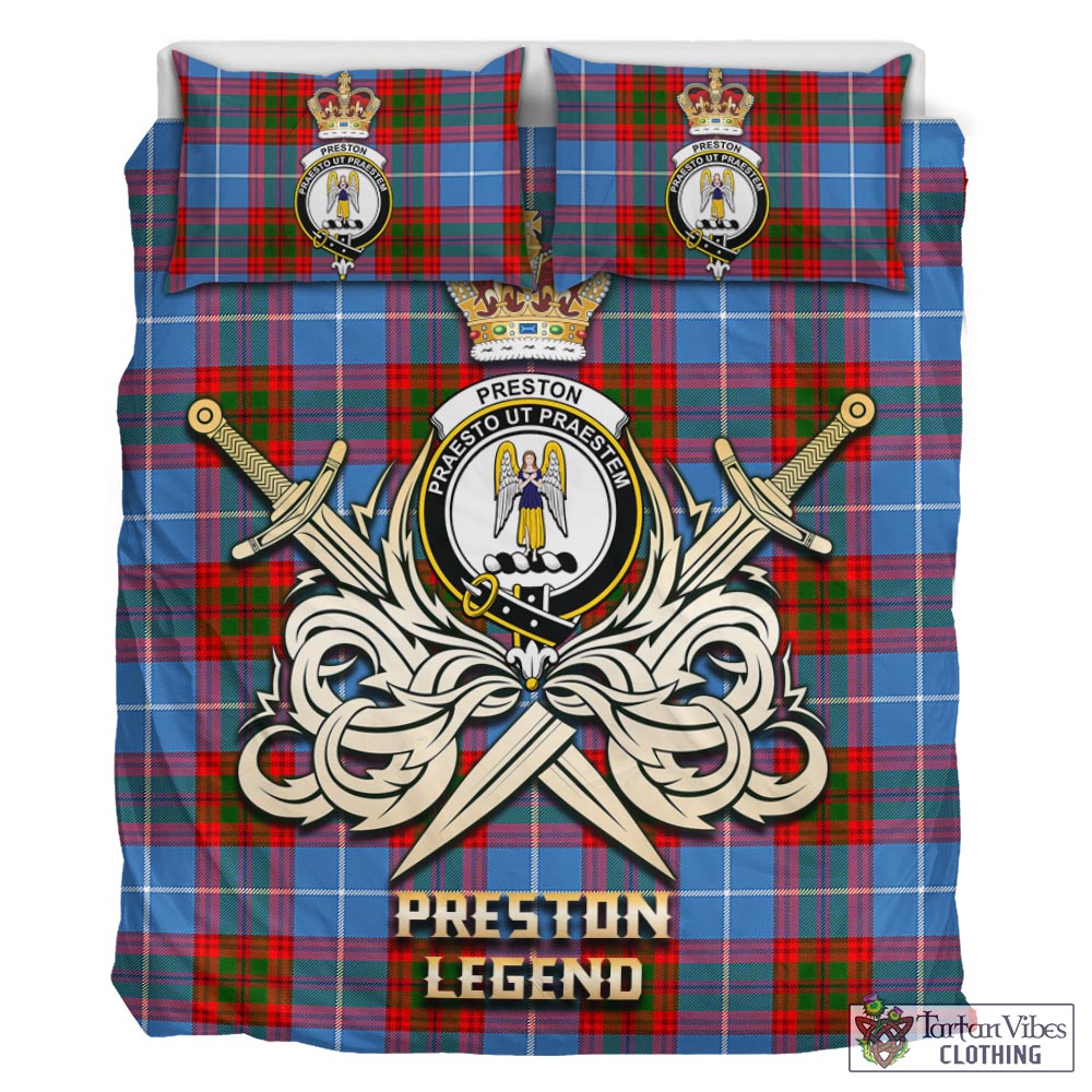 Tartan Vibes Clothing Preston Tartan Bedding Set with Clan Crest and the Golden Sword of Courageous Legacy