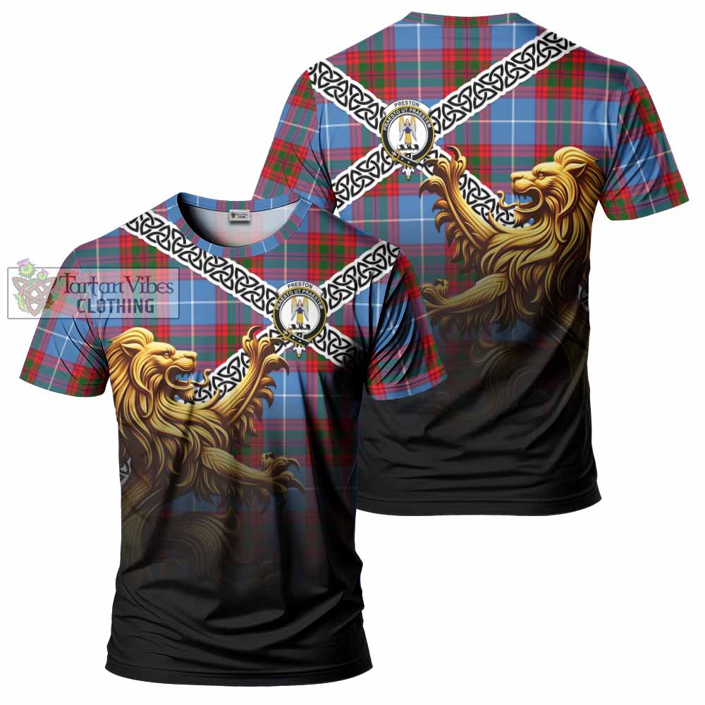 Preston Crest Tartan T-Shirt with Golden Lion Emblem Celtic Style - Tartan Vibes Clothing