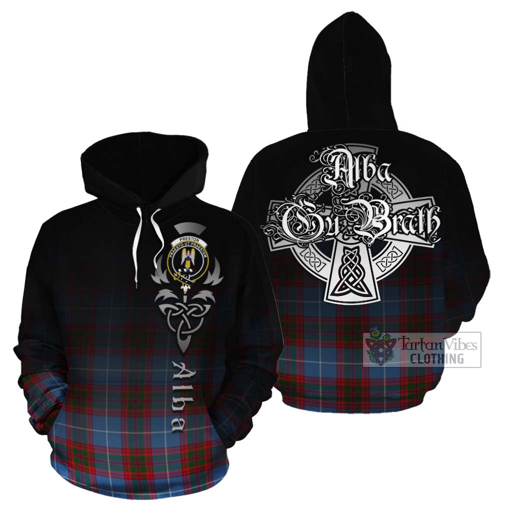 Tartan Vibes Clothing Preston Tartan Cotton Hoodie Featuring Alba Gu Brath Family Crest Celtic Inspired