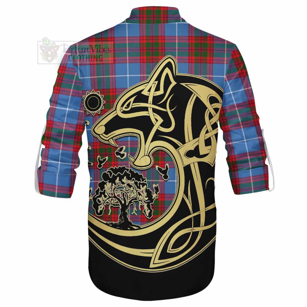 Preston Tartan Ghillie Kilt Shirt with Family Crest Celtic Wolf Style - Tartan Vibes Clothing