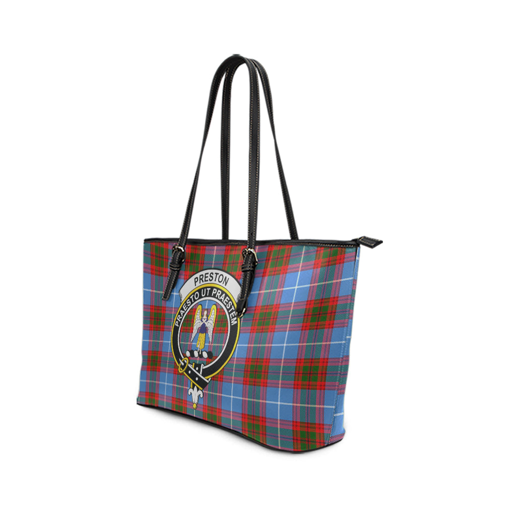Preston Tartan Leather Tote Bag with Family Crest - Tartan Vibes Clothing