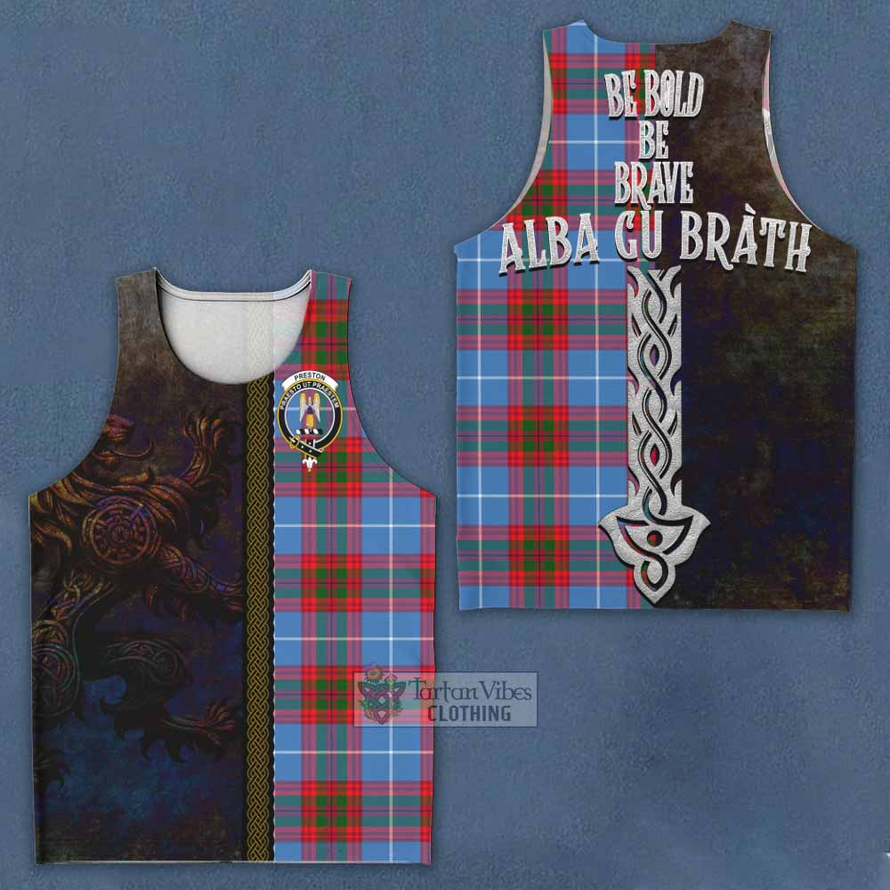 Preston Tartan Family Crest Men's Tank Top Alba Gu Brath Be Brave Lion Ancient Style - Tartan Vibes Clothing
