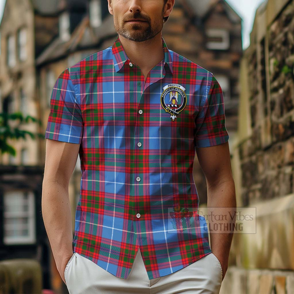 Preston Tartan Hawaiian Shirt with Family Crest Celtic Skull Style - Tartan Vibes Clothing