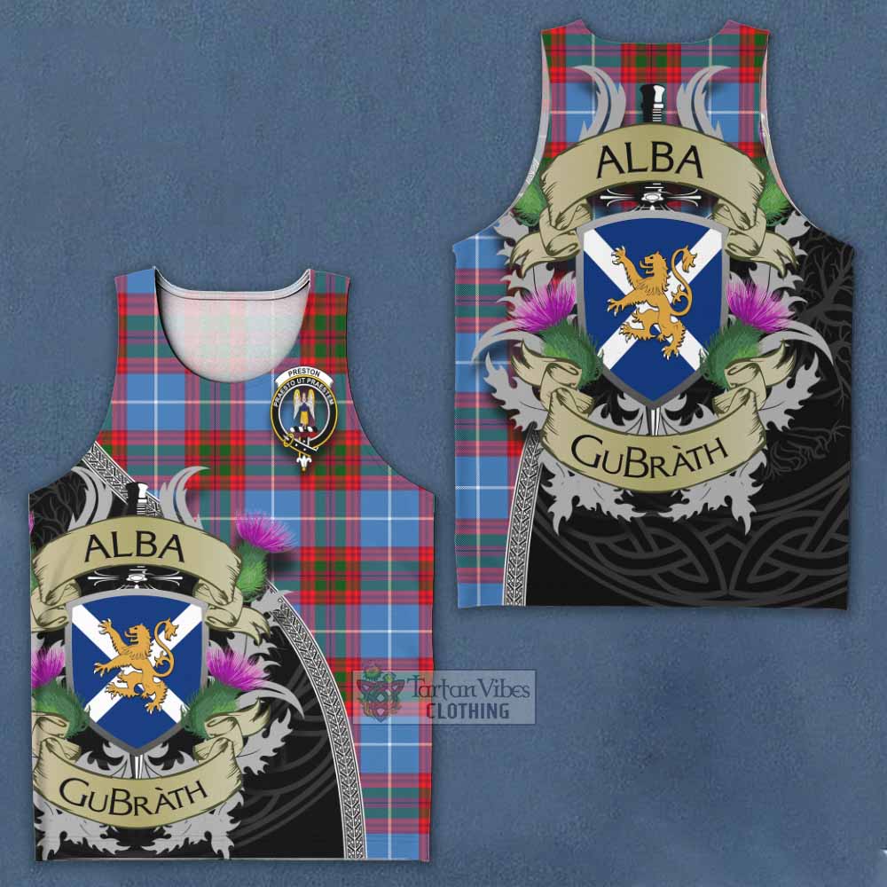 Preston Tartan Family Crest Men's Tank Top Lion Rampant Royal Thistle Shield Celtic Inspired - Tartan Vibes Clothing