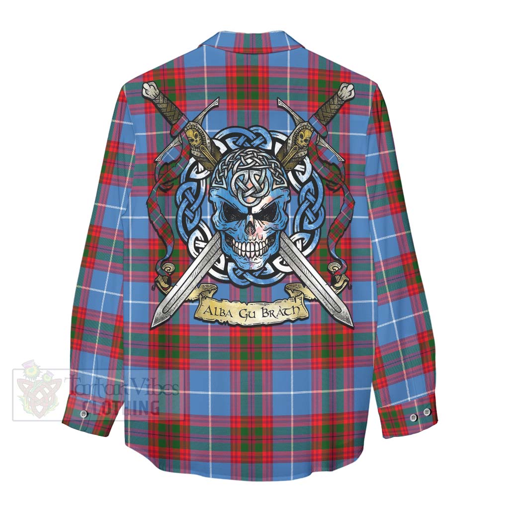 Preston Tartan Women's Casual Shirt with Family Crest Celtic Skull Style - Tartan Vibes Clothing