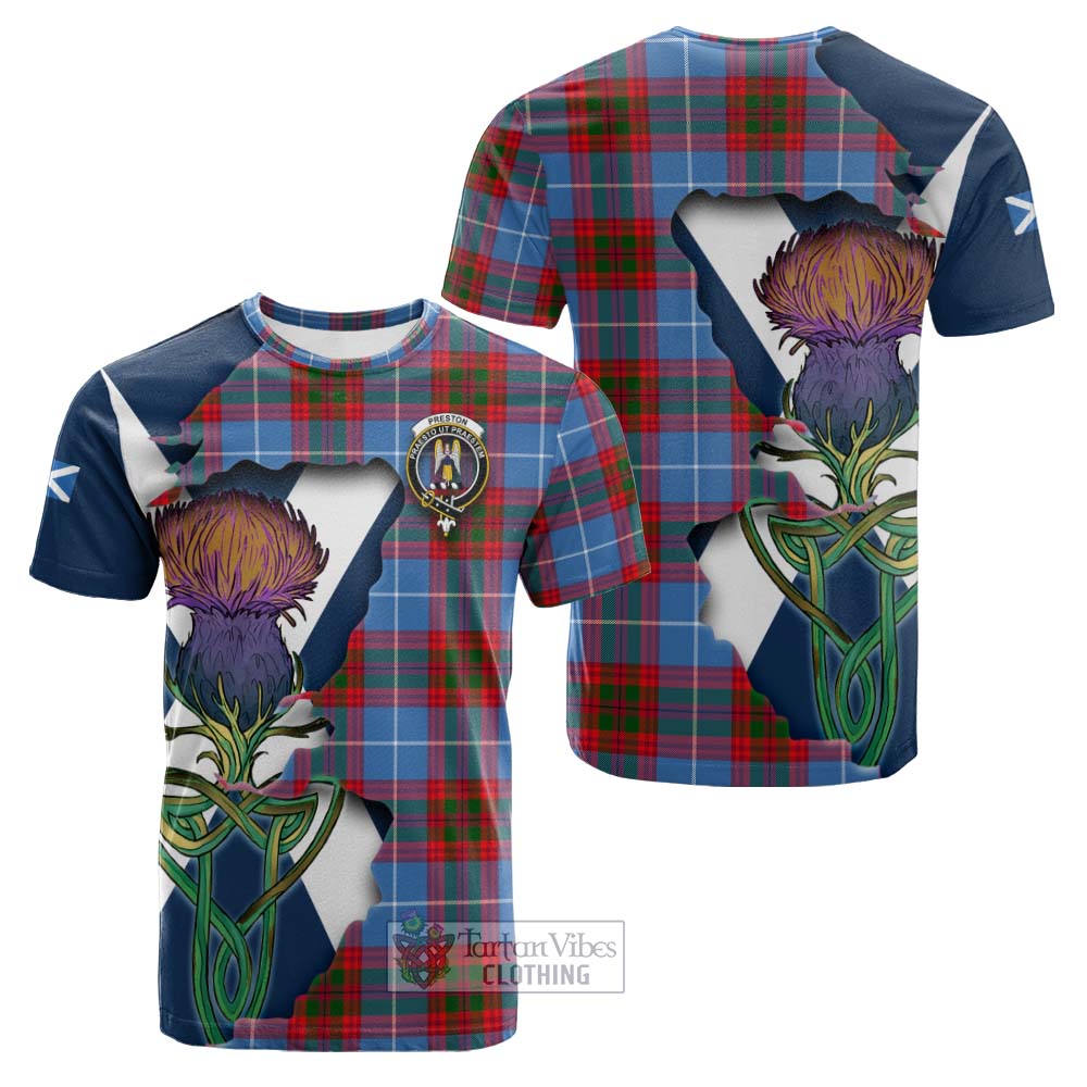 Preston Tartan Family Crest Cotton T-shirt Scottish Thistle Celtic Inspired - Tartan Vibes Clothing