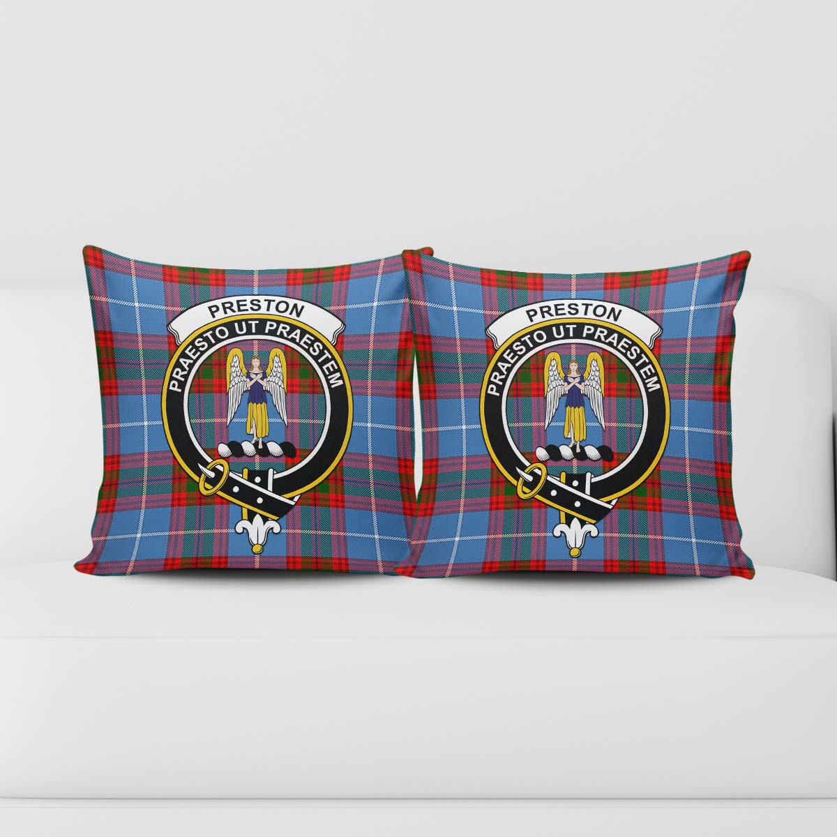 Preston Tartan Pillow Cover with Family Crest - Tartan Vibes Clothing