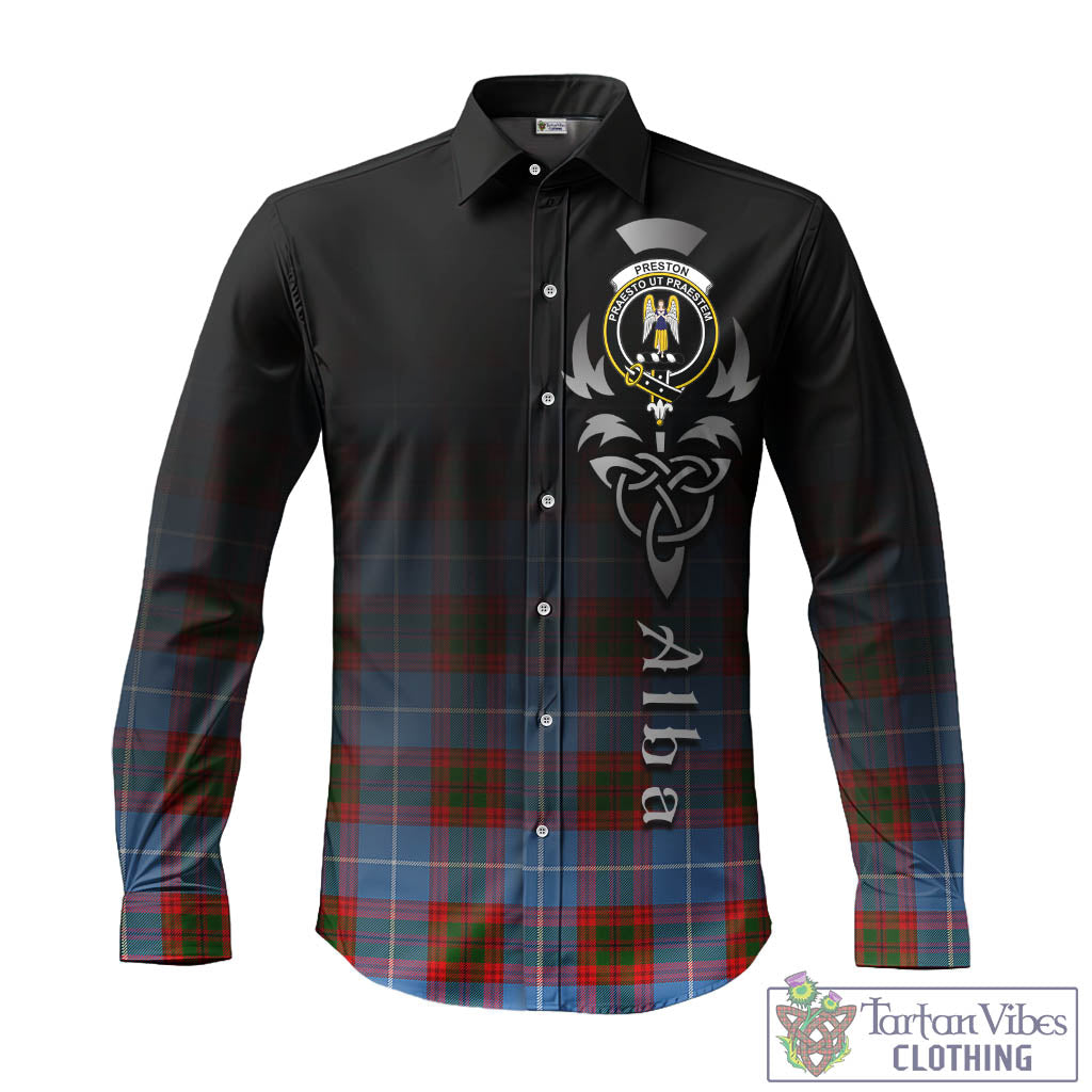Preston Tartan Long Sleeve Button Up Featuring Alba Gu Brath Family Crest Celtic Inspired - Tartan Vibes Clothing