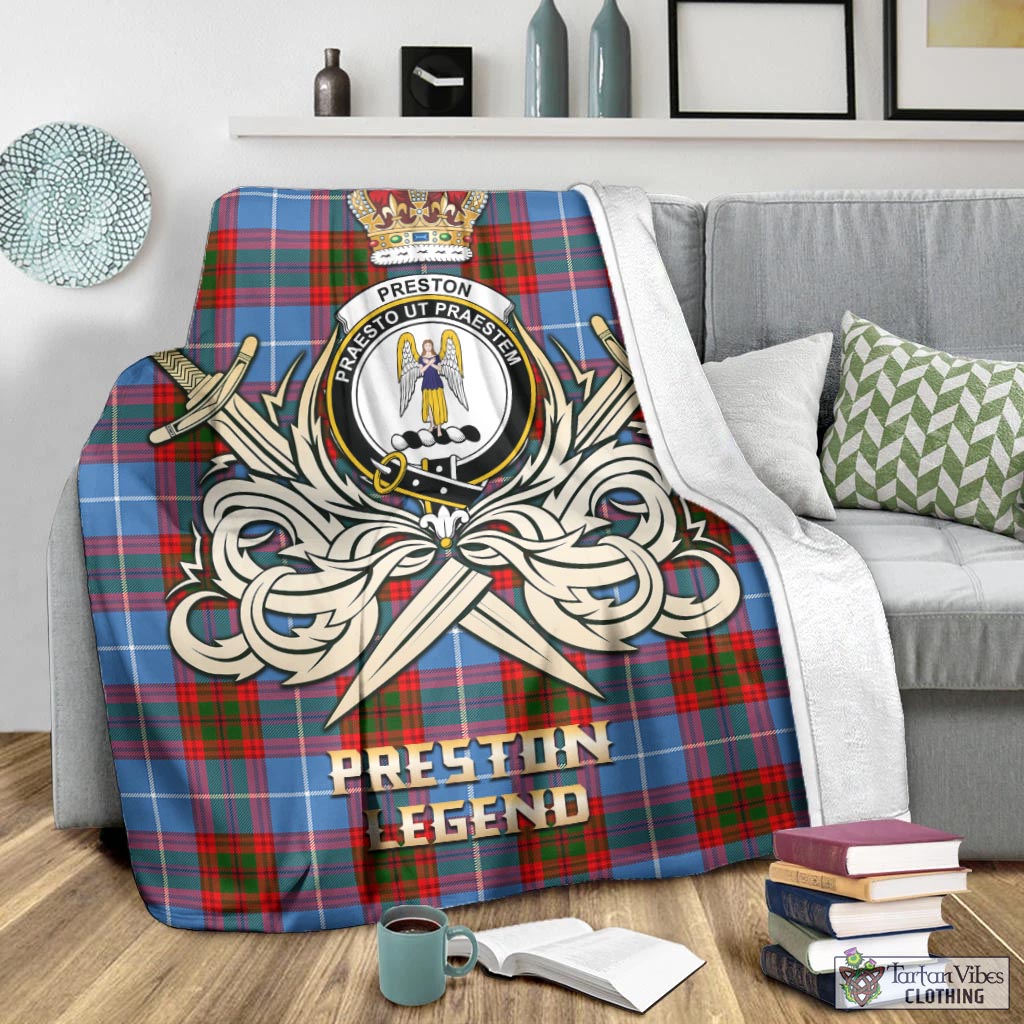 Preston Tartan Blanket with Clan Crest and the Golden Sword of Courageous Legacy - Tartan Vibes Clothing