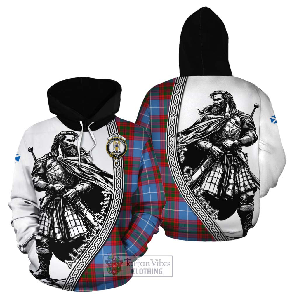 Preston Tartan Clan Crest Cotton Hoodie with Highlander Warrior Celtic Style Zip Hoodie - Tartan Vibes Clothing
