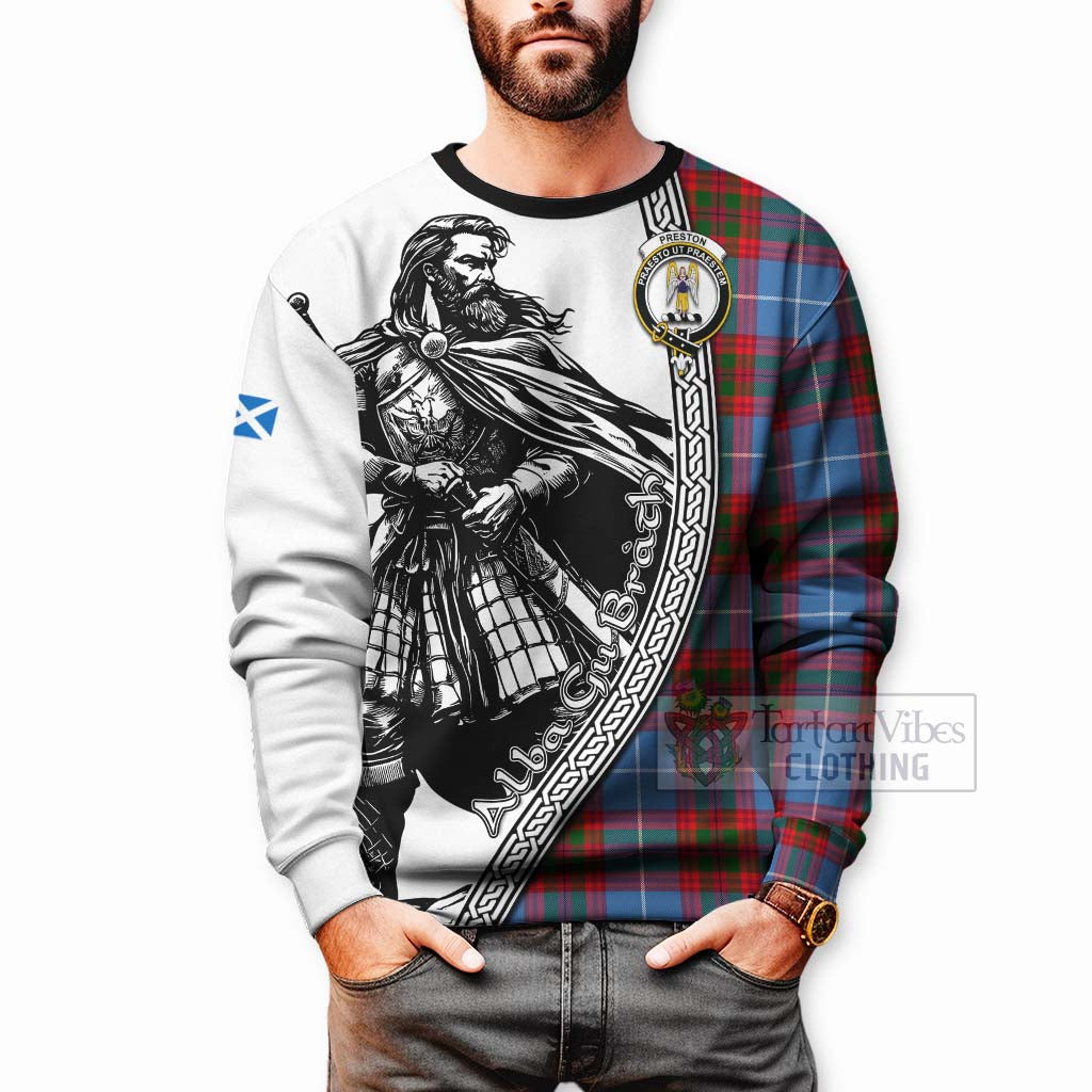 Preston Tartan Clan Crest Sweatshirt with Highlander Warrior Celtic Style - Tartan Vibes Clothing