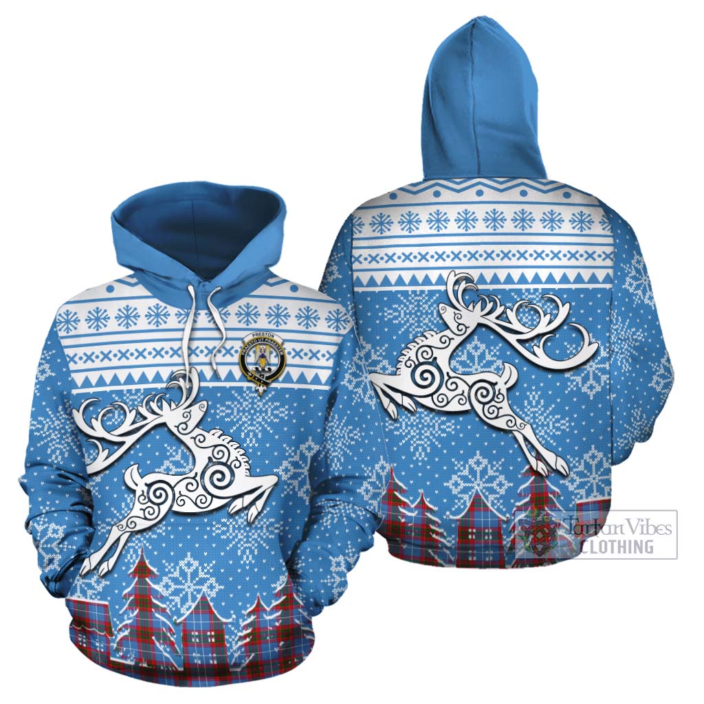 Preston Clan Christmas Cotton Hoodie Celtic Reindeer Style Zip Hoodie - Tartan Vibes Clothing