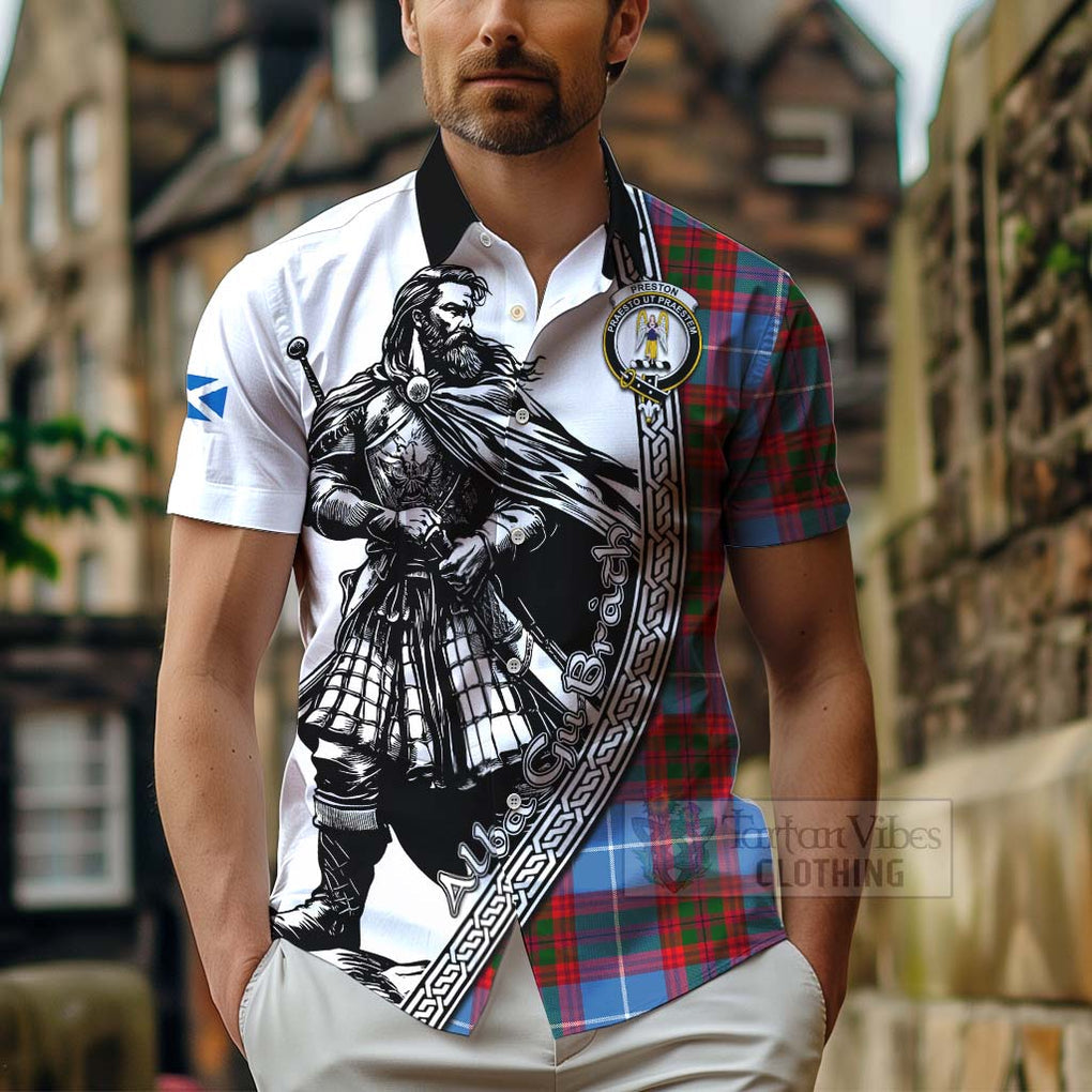 Preston Tartan Clan Crest Hawaiian Shirt with Highlander Warrior Celtic Style - Tartan Vibes Clothing