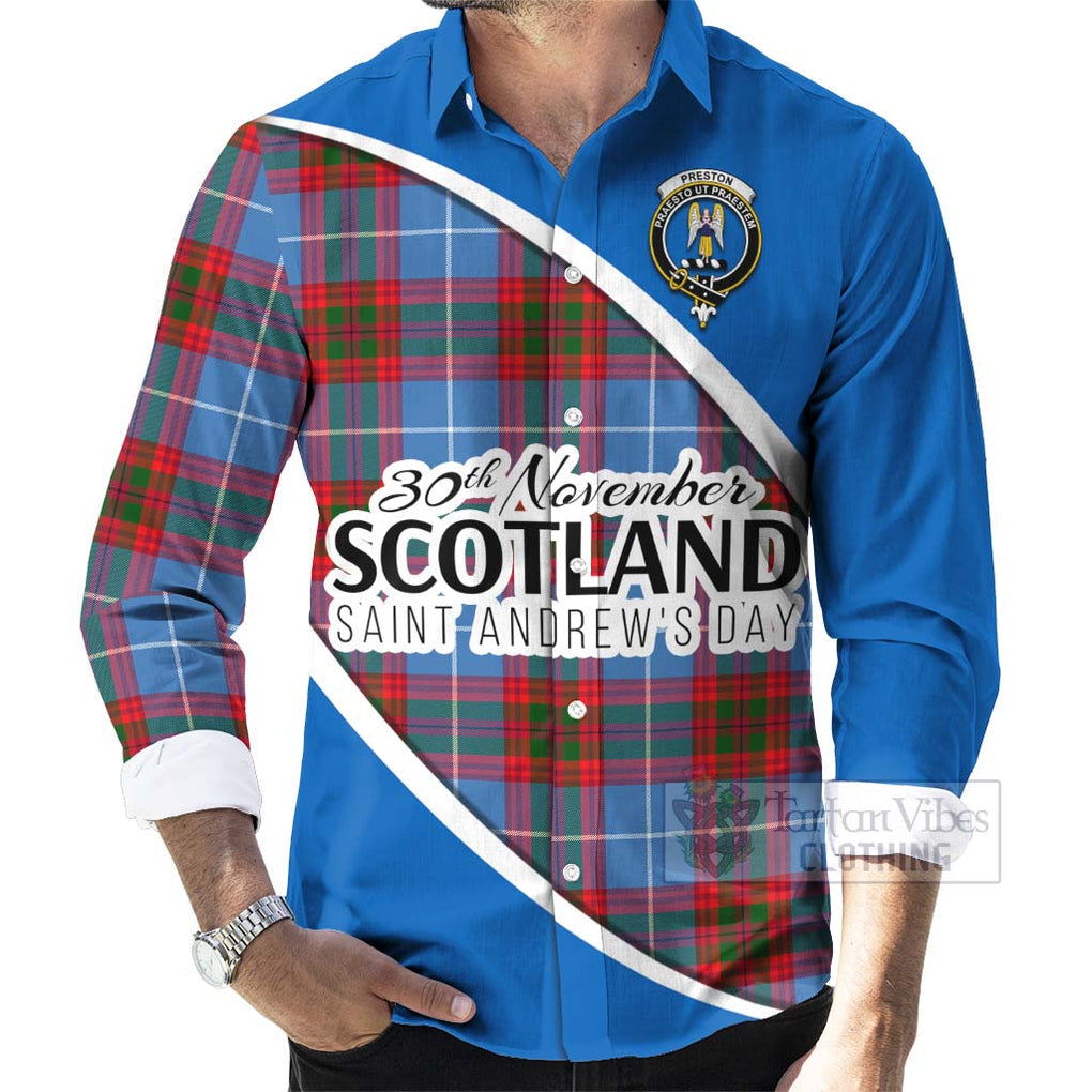 Preston Family Crest Tartan Long Sleeve Button Shirt Celebrate Saint Andrew's Day in Style - Tartan Vibes Clothing