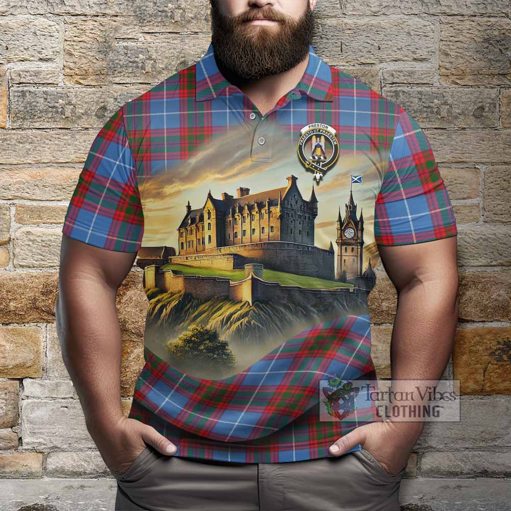 Tartan Vibes Clothing Preston Tartan Family Crest Polo Shirt with Scottish Ancient Castle Stype