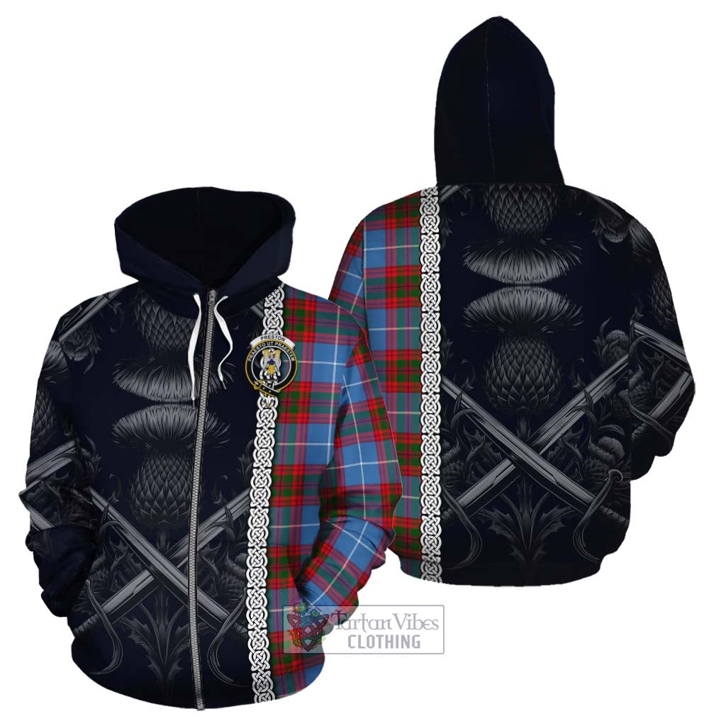 Preston Tartan Cotton Hoodie with Family Crest Cross Sword Thistle Celtic Vibes Zip Hoodie - Tartan Vibes Clothing