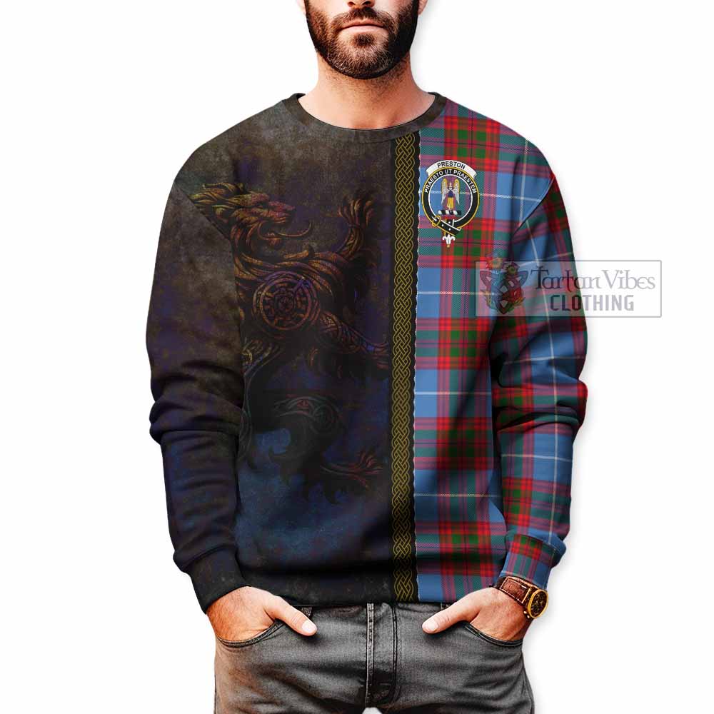 Preston Tartan Family Crest Sweatshirt Alba Gu Brath Be Brave Lion Ancient Style - Tartan Vibes Clothing