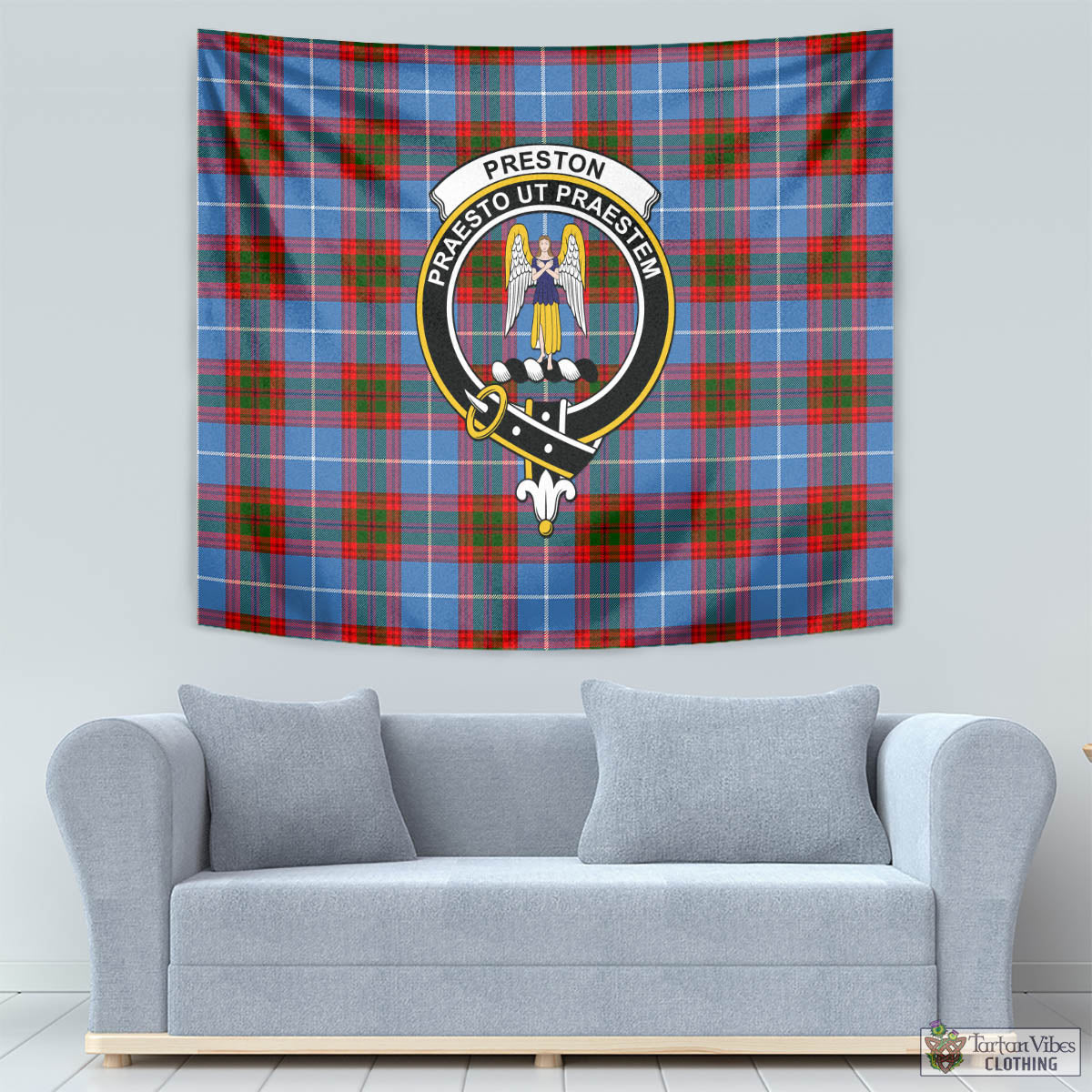 Preston Tartan Tapestry Wall Hanging and Home Decor for Room with Family Crest - Tartan Vibes Clothing