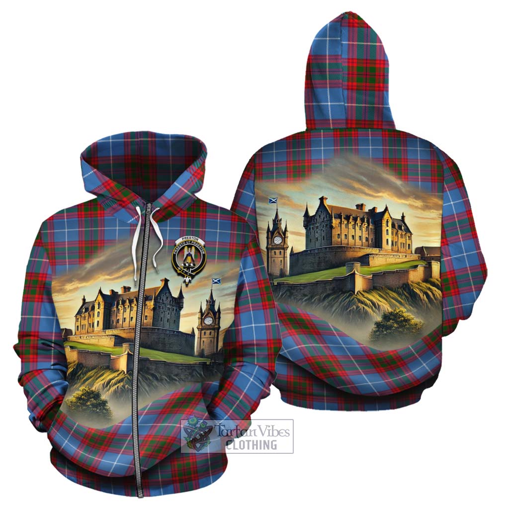 Preston Tartan Family Crest Cotton Hoodie with Scottish Ancient Castle Style Zip Hoodie - Tartan Vibes Clothing