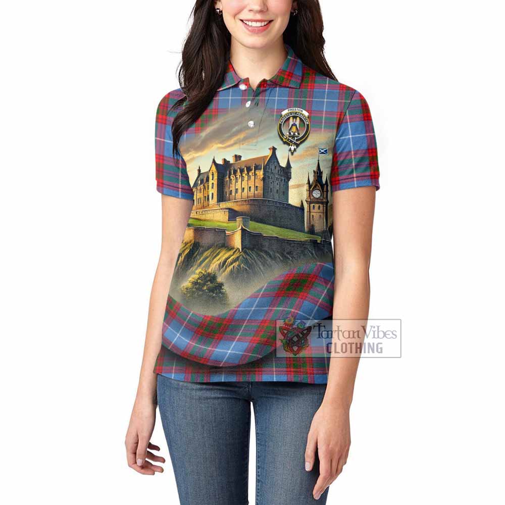 Preston Tartan Family Crest Women's Polo Shirt with Scottish Ancient Castle Style - Tartan Vibes Clothing