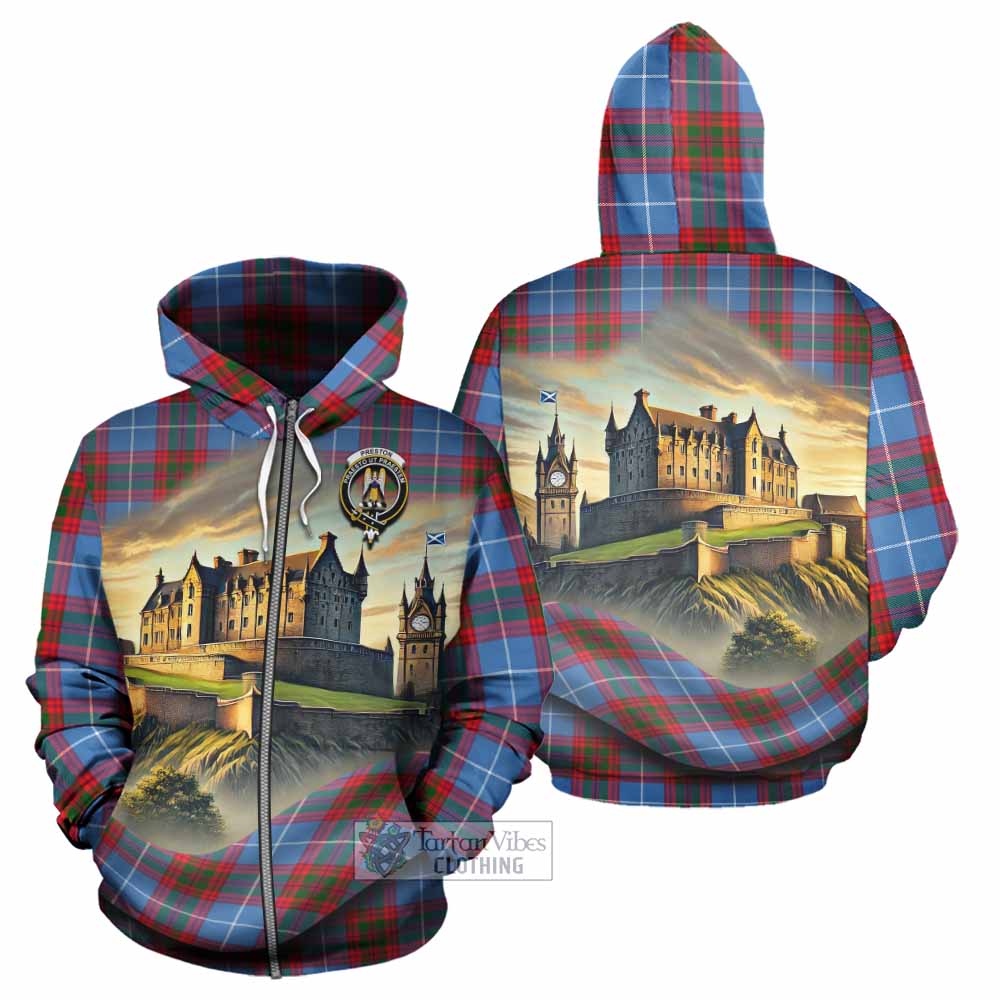 Preston Tartan Family Crest Hoodie with Scottish Ancient Castle Style Zip Hoodie - Tartan Vibes Clothing