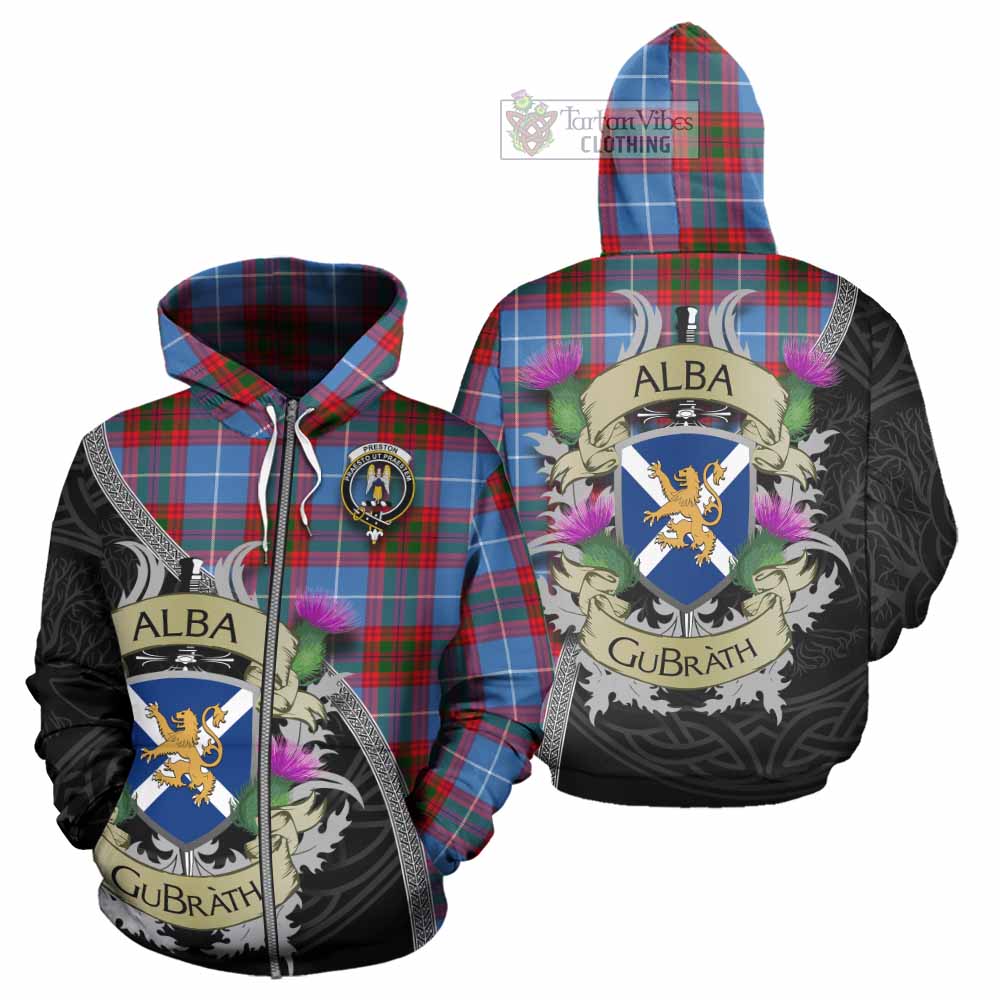Preston Tartan Family Crest Hoodie Lion Rampant Royal Thistle Shield Celtic Inspired Zip Hoodie - Tartan Vibes Clothing