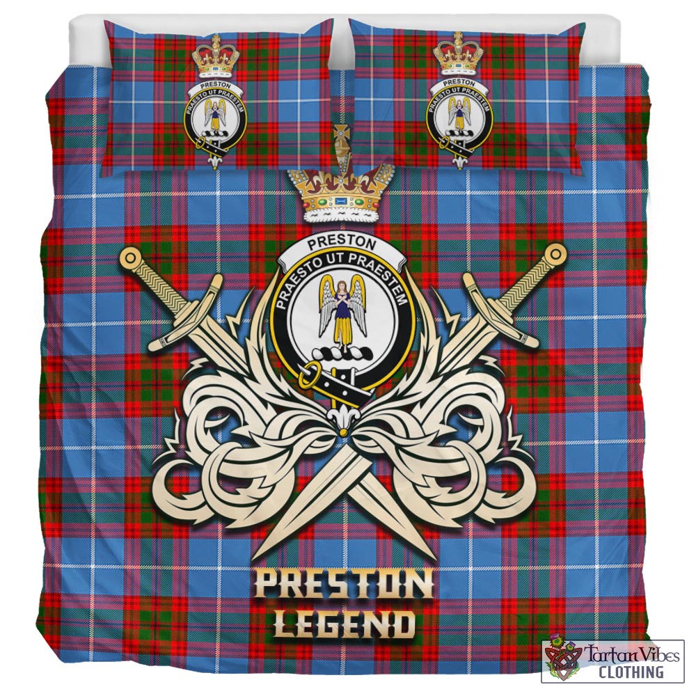 Tartan Vibes Clothing Preston Tartan Bedding Set with Clan Crest and the Golden Sword of Courageous Legacy
