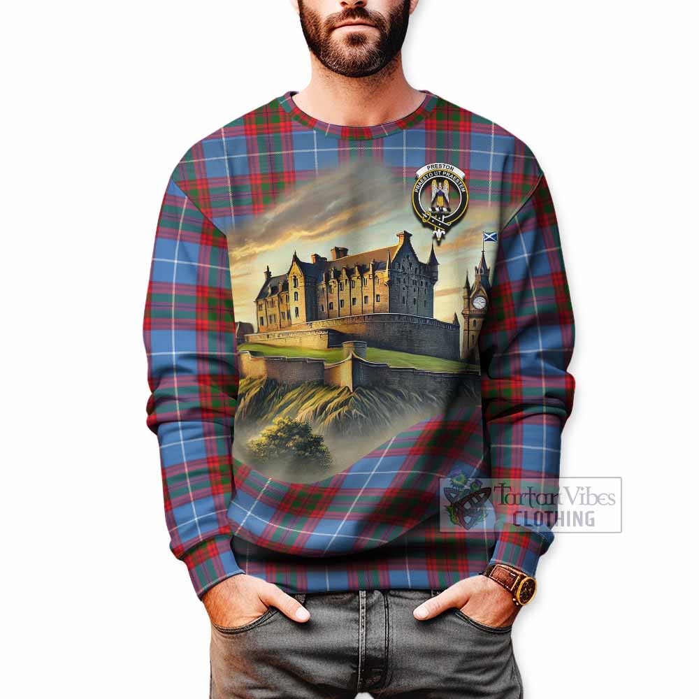Preston Tartan Family Crest Sweatshirt with Scottish Ancient Castle Style - Tartan Vibes Clothing