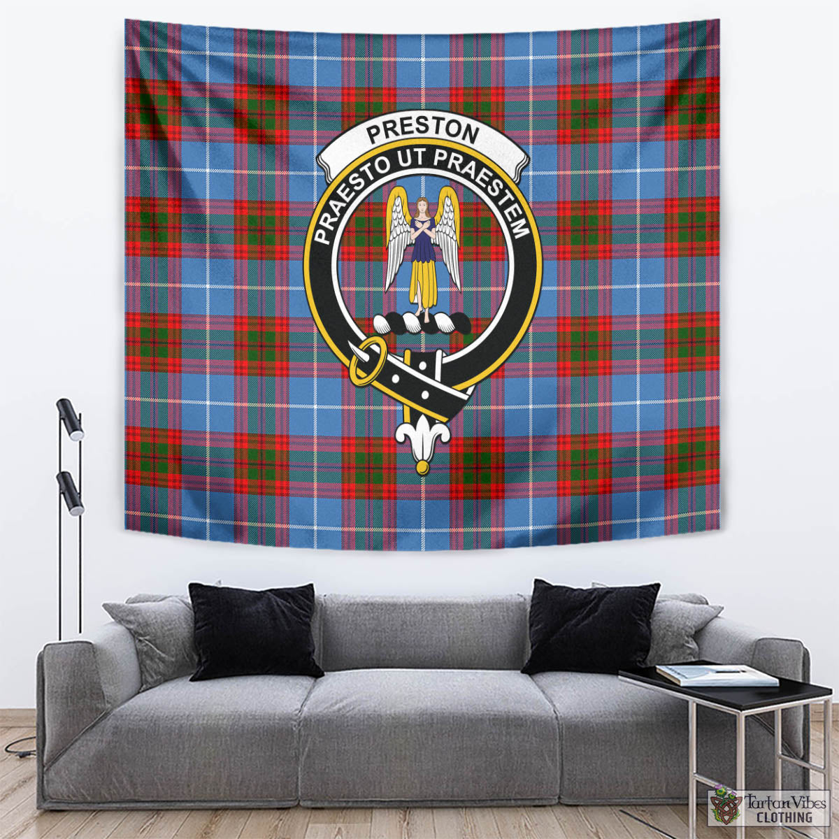 Preston Tartan Tapestry Wall Hanging and Home Decor for Room with Family Crest - Tartan Vibes Clothing