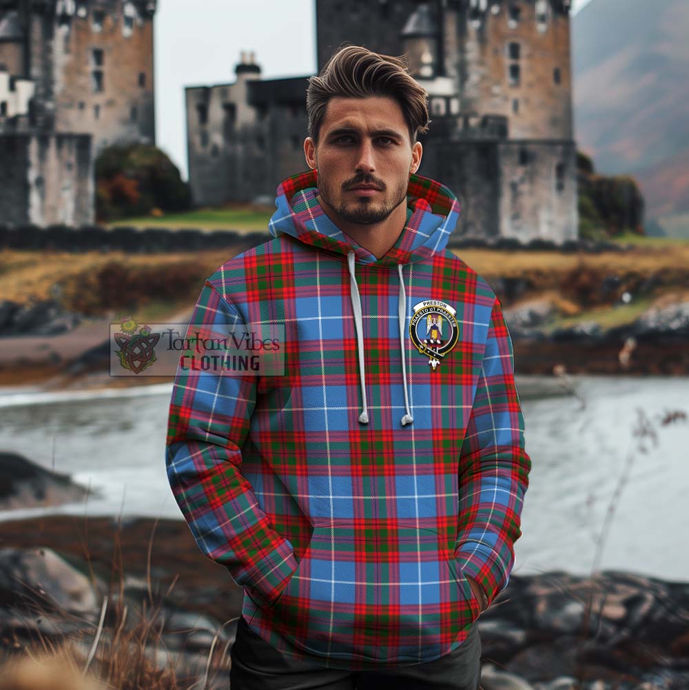 Preston Tartan Cotton Hoodie with Family Crest Celtic Skull Style - Tartan Vibes Clothing