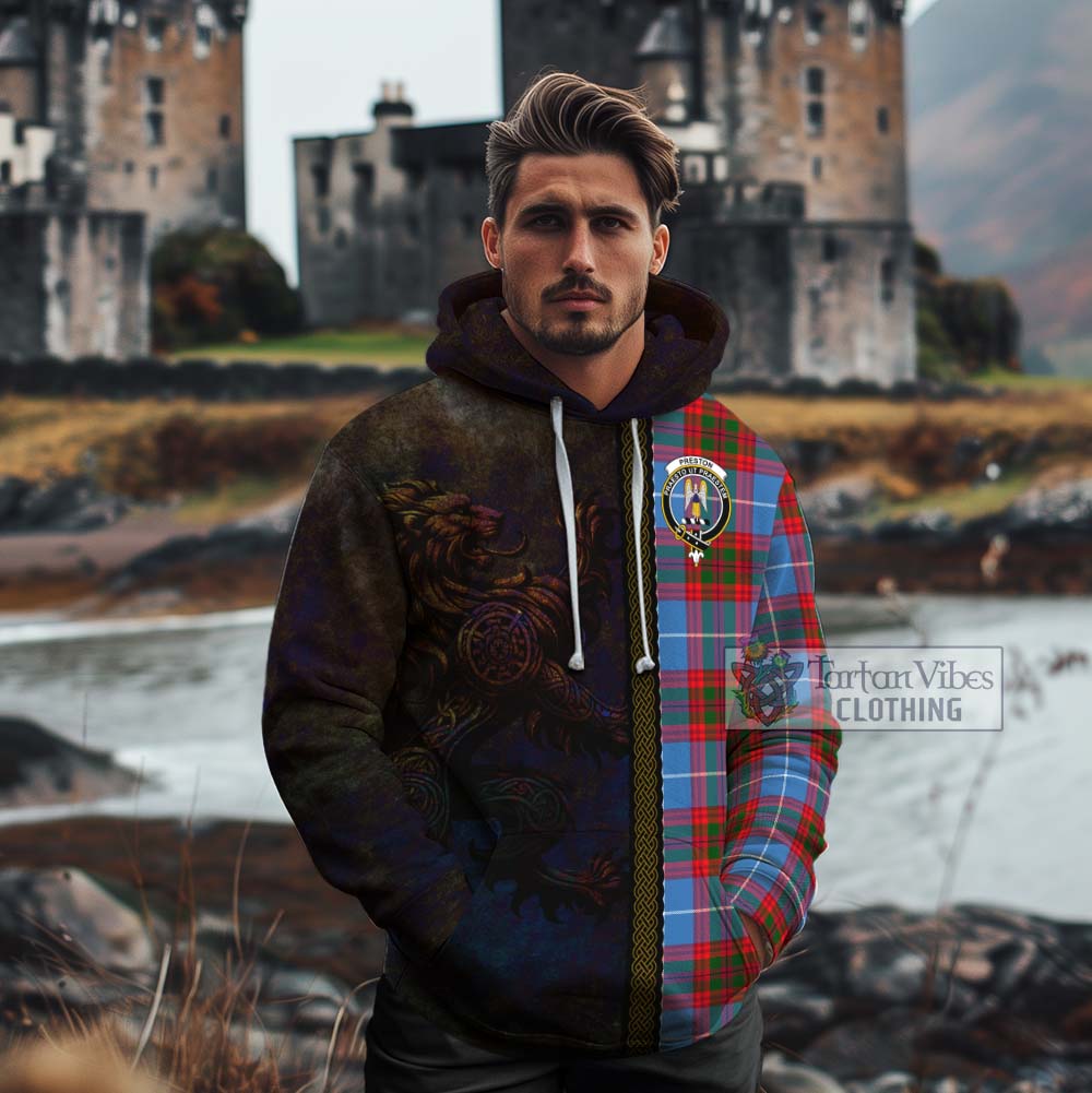 Tartan Vibes Clothing Preston Tartan Family Crest Cotton Hoodie Alba Gu Brath Be Brave Lion Ancient Style