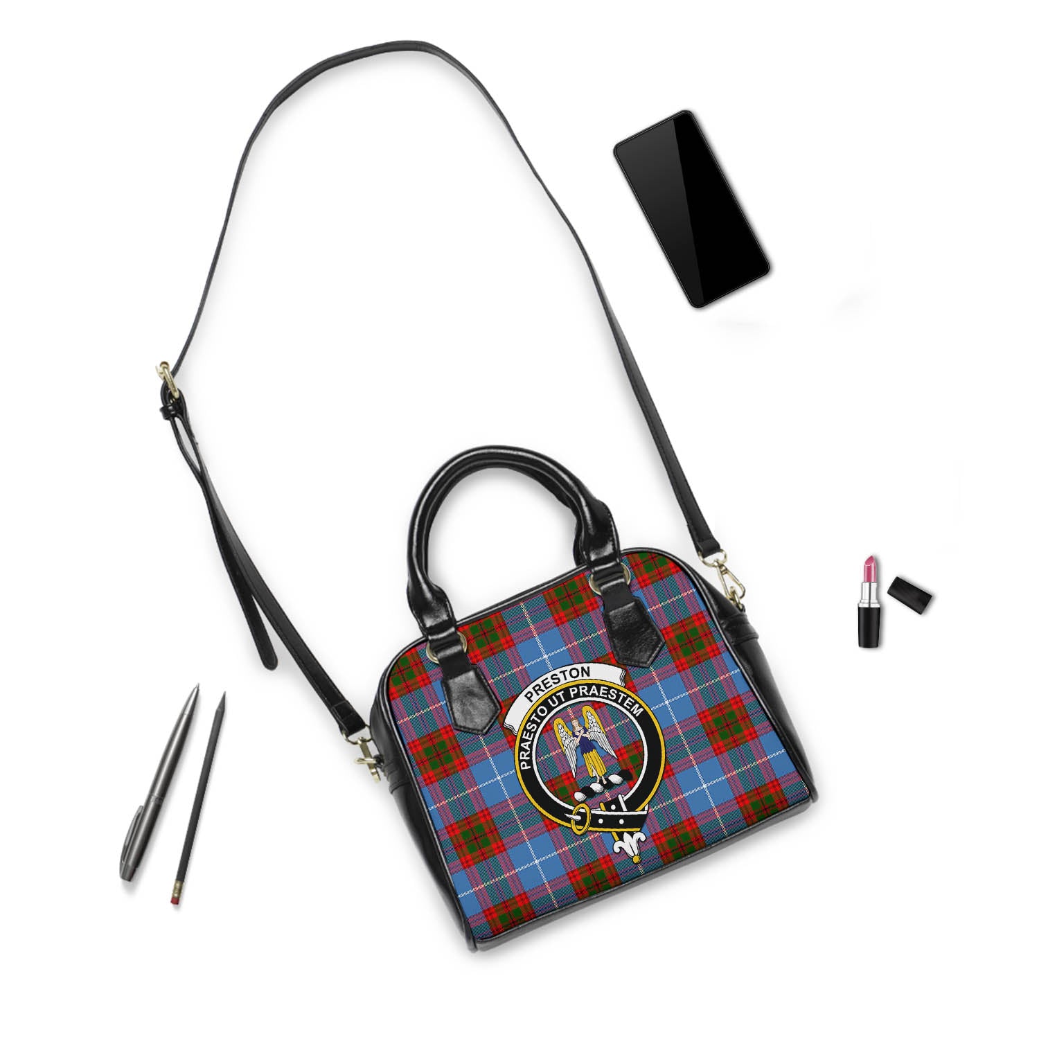 Preston Tartan Shoulder Handbags with Family Crest - Tartan Vibes Clothing