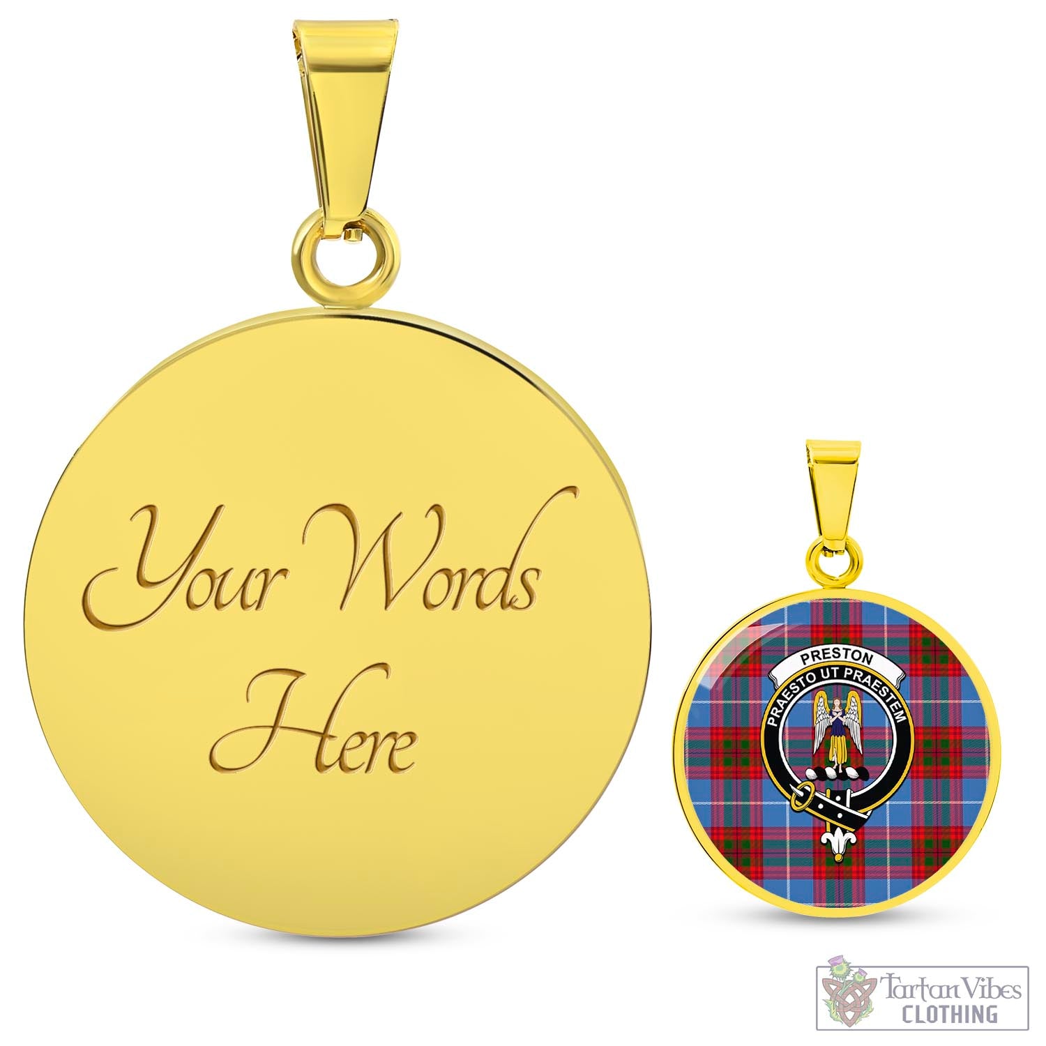 Preston Tartan Circle Necklace with Family Crest Luxury Necklace (Gold) Yes - Tartan Vibes Clothing