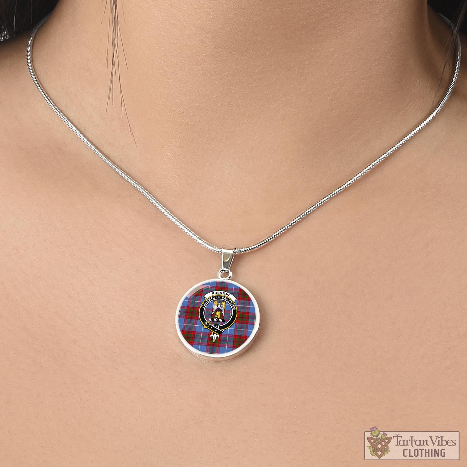 Preston Tartan Circle Necklace with Family Crest - Tartan Vibes Clothing