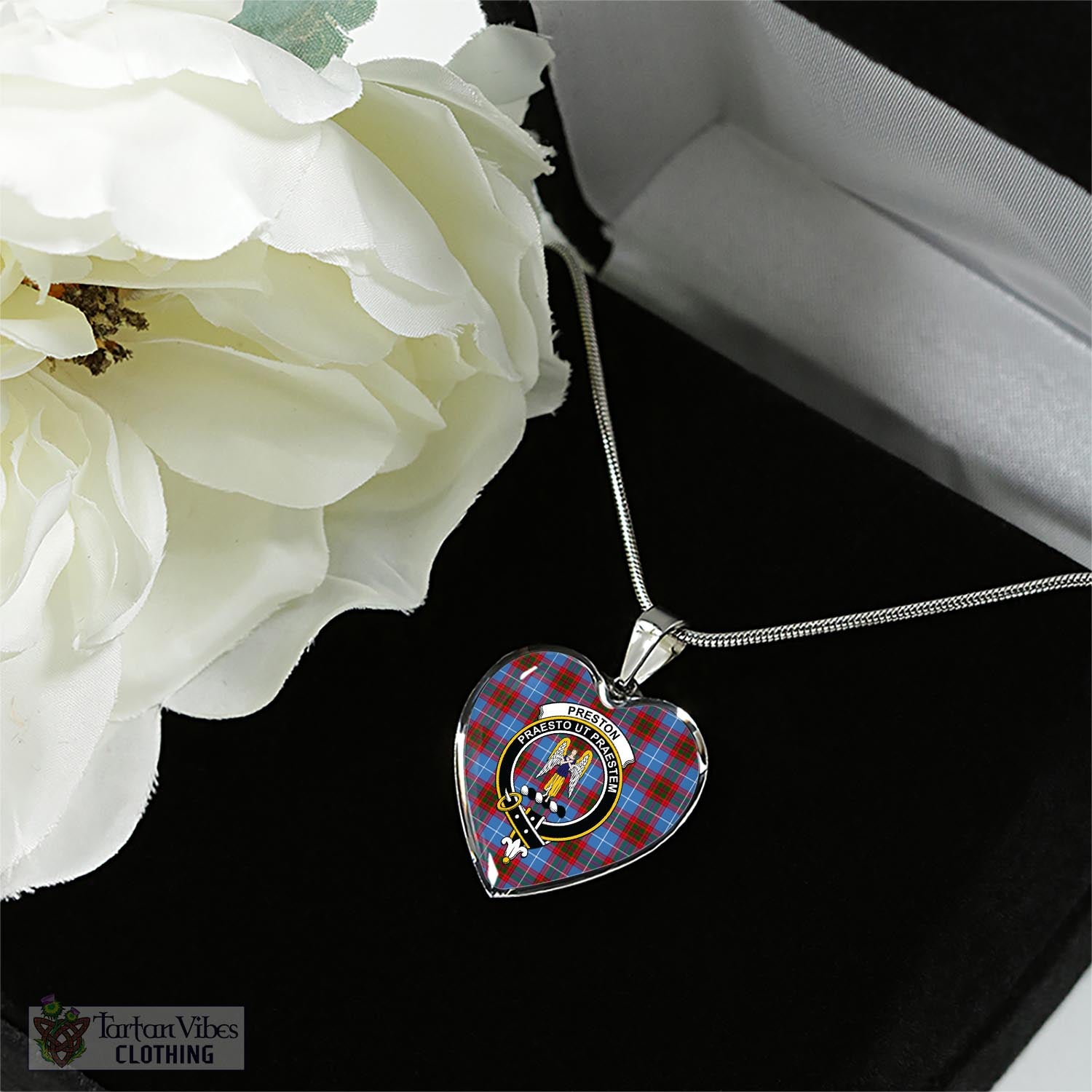 Preston Tartan Heart Necklace with Family Crest - Tartan Vibes Clothing