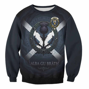Preston Clan Crest Sweatshirt with Celtic Knot Thistle and Saltire Unisex - Tartan Vibes Clothing