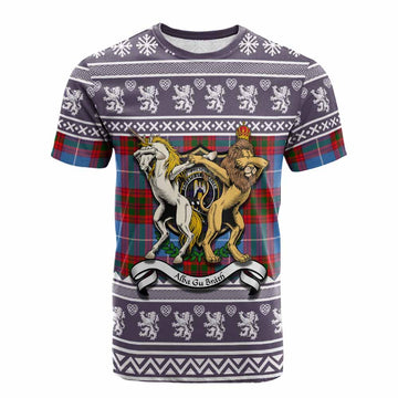 Preston Clan Tartan Crest Christmas Cotton T-shirt Coat of Arms Funny Style